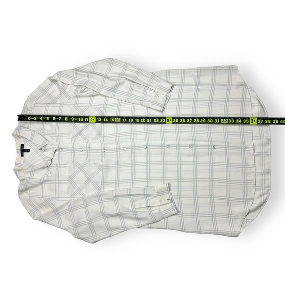 Eileen Fisher White Window Pane Button Down Tunic Top Size Large 100% Silk - Picture 14 of 14